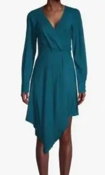 Parker  asymmetrical teal midi dress with long sleeves SZ S