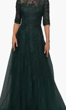 La Femme  28036 Lace And Tulle Gown Emerald Green 16