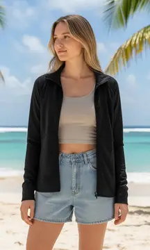 Champion Womens Black Full Zip Athletic Track Jacket Size XL Thumbholes