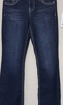 Maurices Straight Jeans Sz 1/2 Long Dark Wash denim Y2K Thick Stitching Low Rise