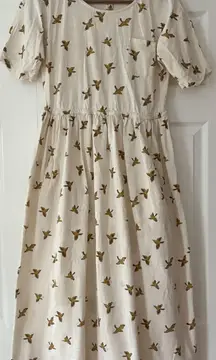 Rylee + Cru Charming Cotton Cream Pocket Dress Bird Print Size Small EUC