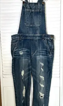 Dollhouse Juniors Size 9 denim blue jean overalls distressed