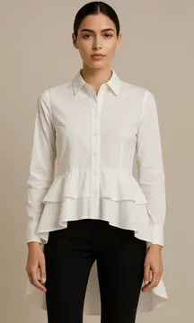 Walter Baker White Ruffled High-Low Button Front Top Whimsy Bridgerton – Size M