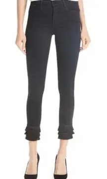 Frame Le High Byxbee‎ Fringe Hem Black Skinny Jeans Size 25