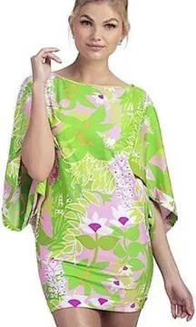 Trina Turk La Palma Green Floral Print Tunic Swim Coverup Mini Dress Size Small