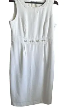 Liz Claiborne Women Shift Dress 12 Ivory Gold Tone Chain Waist Career Cocktail‎