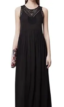 Mermaid x Anthropologie Macrame Black Maxi Dress Sz M Boho Beachy Cottage