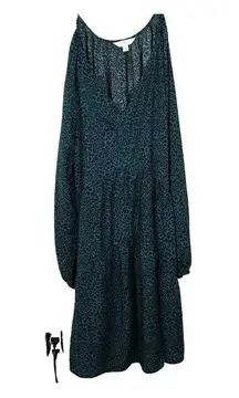 Terra & Sky Women's 1X Leopard Print Dress V-Neck Long Sleeve Rayon/Nylon Blend