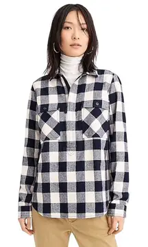 J Crew Buffalo Check Wool Blend Shacket Shirt Jacket Pullover Blue Cream women S