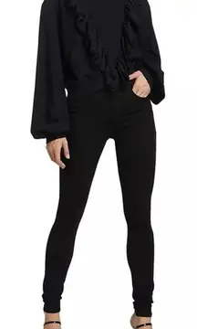 Alice + Olivia Carrie Ruffle Front Crew Neck Sweatshirt Black Size medium