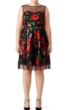 Slate + Willow  Romantic Rose Floral Print Dotted Mesh Sleeveless Dress Size 14