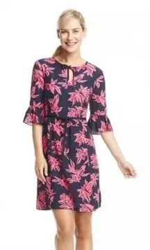 Draper James Cherry Ann Navy Blue & Pink Floral Flutter Fit & Flare Dress 8