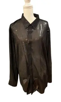 Nazila Couture Black Sequin Button-Up Blouse, size 42