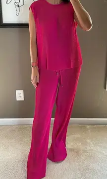 Halston Heritage Vibrant Pink Wide Leg Jumpsuit