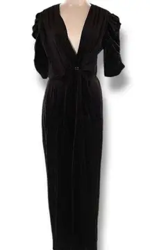 Vintage Jumpsuit Black Velvet Puff Sleeve Vneck Wrap Top Made in USA Medium