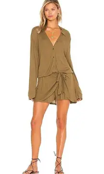 FREE PEOPLE X REVOLVE LIVELY GREEN VNECK TIE WAIST RIBBED BEACH ROMPER SMALL