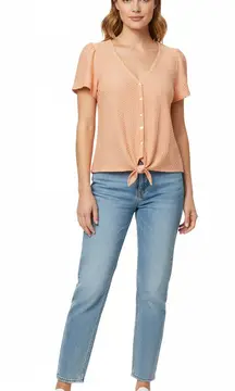 LOFT Shirt Womens Medium Orange Button Up Long Sleeve Tie-Hem Textured