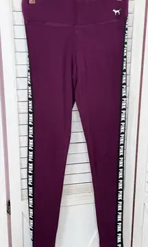 PINK Victoria's Secret Logo Stripe Jersey Knit Leggings Burgundy Red XS