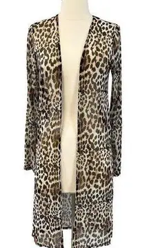 Discreet Mesh Cardigan Kimono Duster Coverup Womens Small Leopard Mobwife Beachy