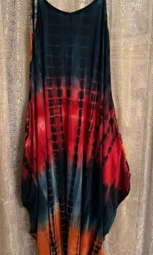 Votique Red Green Orange Tie Dye Stretchy Summer Maxi Dress M/L