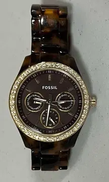 Fossil Brown ‘Stella’ Multifunction Tortoise Resin Designer Watch Bracelet Jewelry - ES2795 🤎🕰✨