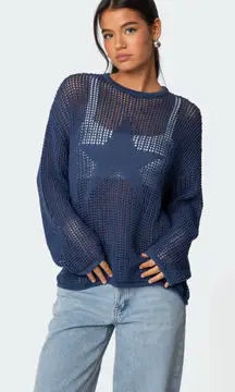 Edikted Navy Mesh Star Sweater