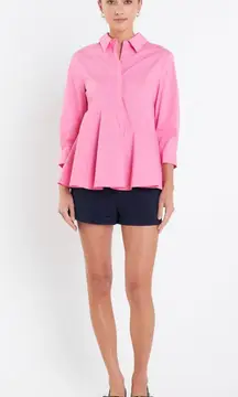 English Factory Peplum Waist Asymmetric Collared Blouse Pink M