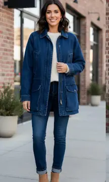 Mackintosh Denim Plaid Lined Relaxed Fit Vintage Barn / Chore Coat Size Small