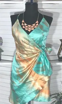 Angel Biba Tie Dye Wrap Mini Dress Satin Bow Size Small