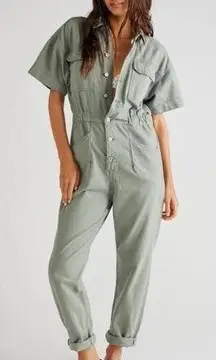 Free People  Marci Coverall Utility Jumpsuit Washed Army XL