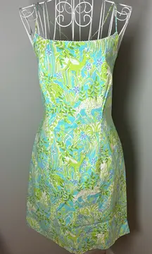 Lilly Pulitzer Vintage 90s It’s A Zoo Cotton Green Lace Trim Mini Dress Size 8