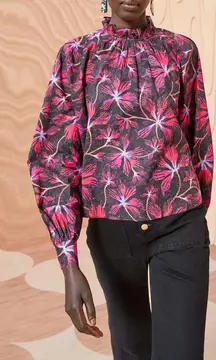 Ulla Johnson Marlie Blouse Zinnia Tropical Floral Print Size 6 NEW Cotton Poplin