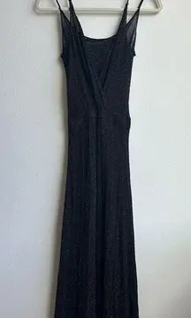 NWT Zara Knitwear Long Black Strappy Metallic Sparkle Party Dress Size small