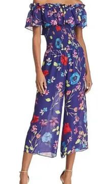 Parker Womens Janice Colorful Tropical Off Shoulder‎ Wide Leg Cropped Jumpsuit