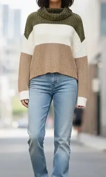 Poof Apparel Chenille Turtleneck Sweater Womens Small Multicolor Striped Cozy