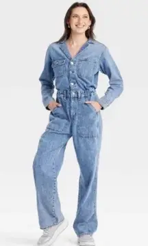 Women's Long Sleeve Utility Baggy Denim Jumpsuit - Universal Thread 10R