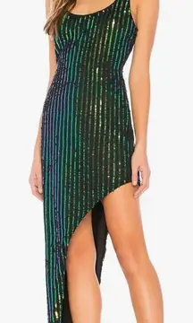 h:ours NWT Revolve Zafiro Sequin Green Iridescent Asymmetric Hem Midi Dress