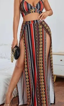 SHEIN geo print crop cami top & slit skirt size Large