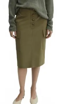 Mango Cotton Blend Cargo Straight Midi Skirt Forest Green Size 2