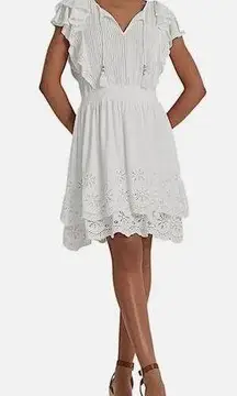 Ralph Lauren Black Label White Eyelet Embroidered Jersey Knit A-Line Dress 8 NWT