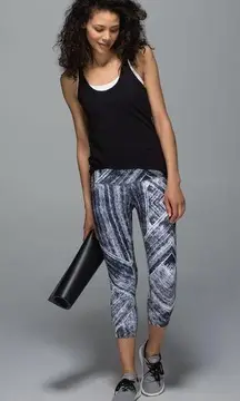 Lululemon Wunder Under Crop II *Full-On Luon Heat Wave White Black Sz 6