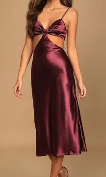 Lulus Womens Need My Love Wedding Guest Cocktail Satin Cutout Midi Dress‎ Size M