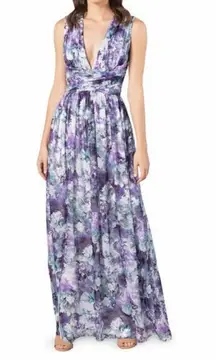 $300 Purple Floral Jaclyn Sleeveless Gown Medium