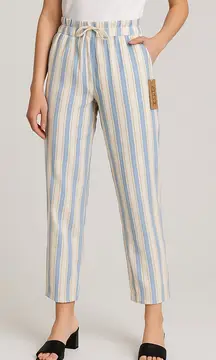 Love Tree Blue & Beige Striped Linen Blend Pants – Size S