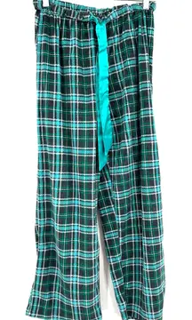 Jasmine Love Size Large Pajama Pants‎ Green Plaid Fleece Drawstring Waist Sleep