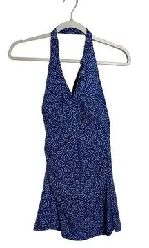 LL Bean Swim Dress One Piece Swimsuit UV 40+ Blue Women's Size 8 D Cup NEW