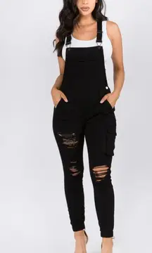 Black Distressed Overalls