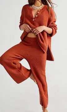 Free People Beach Hailee Sweater Set Waffle Knit Pants Top Rust Terra Cotta SP