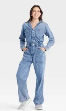 Universal Thread Women's Long Sleeve Utility Baggy Denim Jumpsuit - 4 NWT