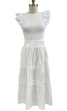 NWT Industry Republic White Ruffle‑Sleeve Top M & Tiered Maxi Skirt XL Set